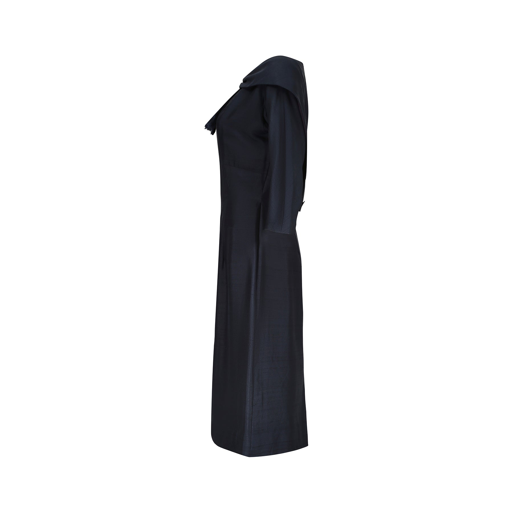 ARCHIVE: 1950s Navy Silk Shawl Collar Dress