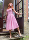 1950s Worth Haute Couture Pink and White Tulle Dress With Organza Bud Appliqués