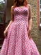 1950s Worth Haute Couture Pink and White Tulle Dress With Organza Bud Appliqués