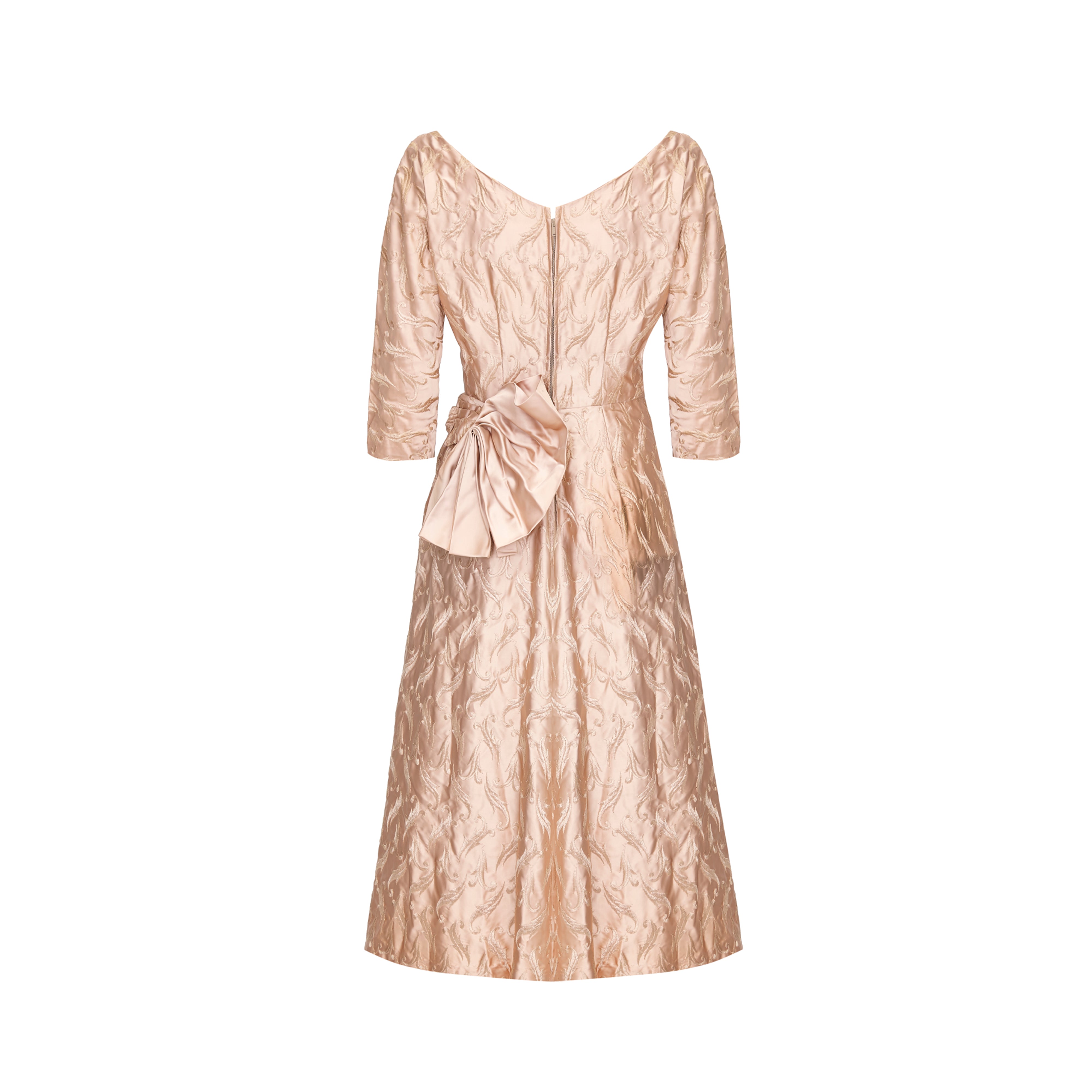 1950s Rose Gold Embroidered Silk Dress