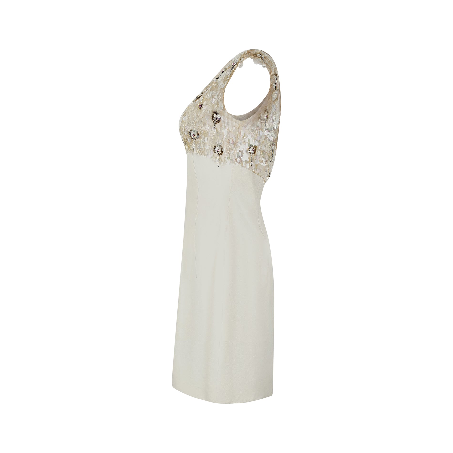 1960s Cream Beaded Bodice Shift Dress