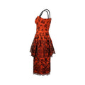 1960s Diana Floral Black and Orange Flock Print Dress