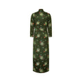 1960s Green Oriental Heavy Silk Floral Full Length Dress