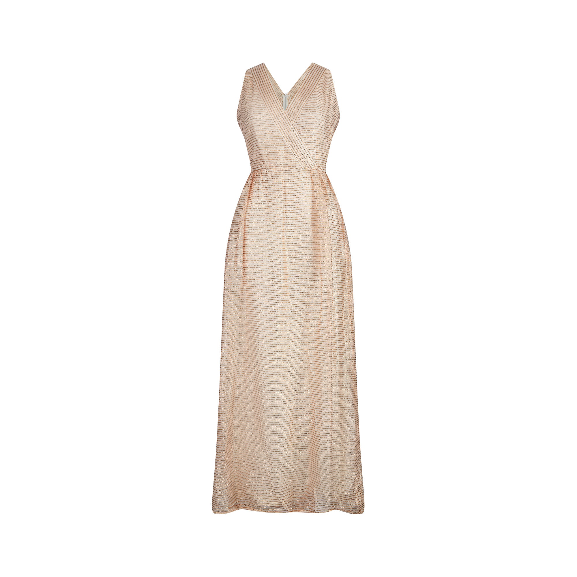 1960s Jean Allen Gold and Cream Lurex Maxi Dress