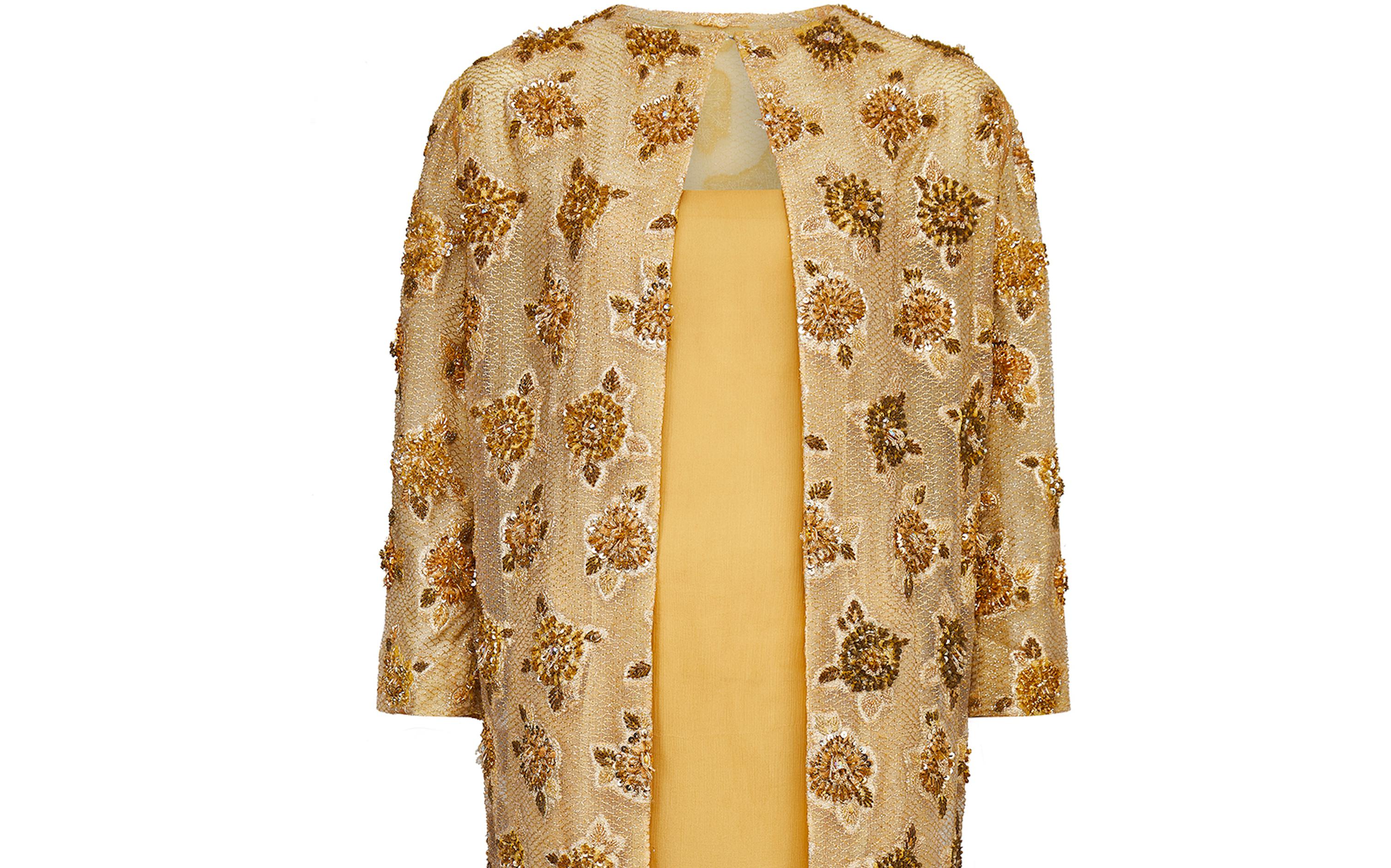 1960s Lancetti Haute Couture Gold Silk and Lurex Beaded Dress Suit