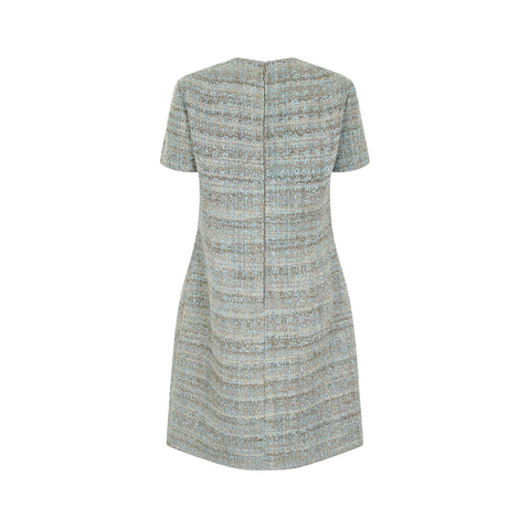 1960s Turquoise and Taupe Boucle Wool Dress