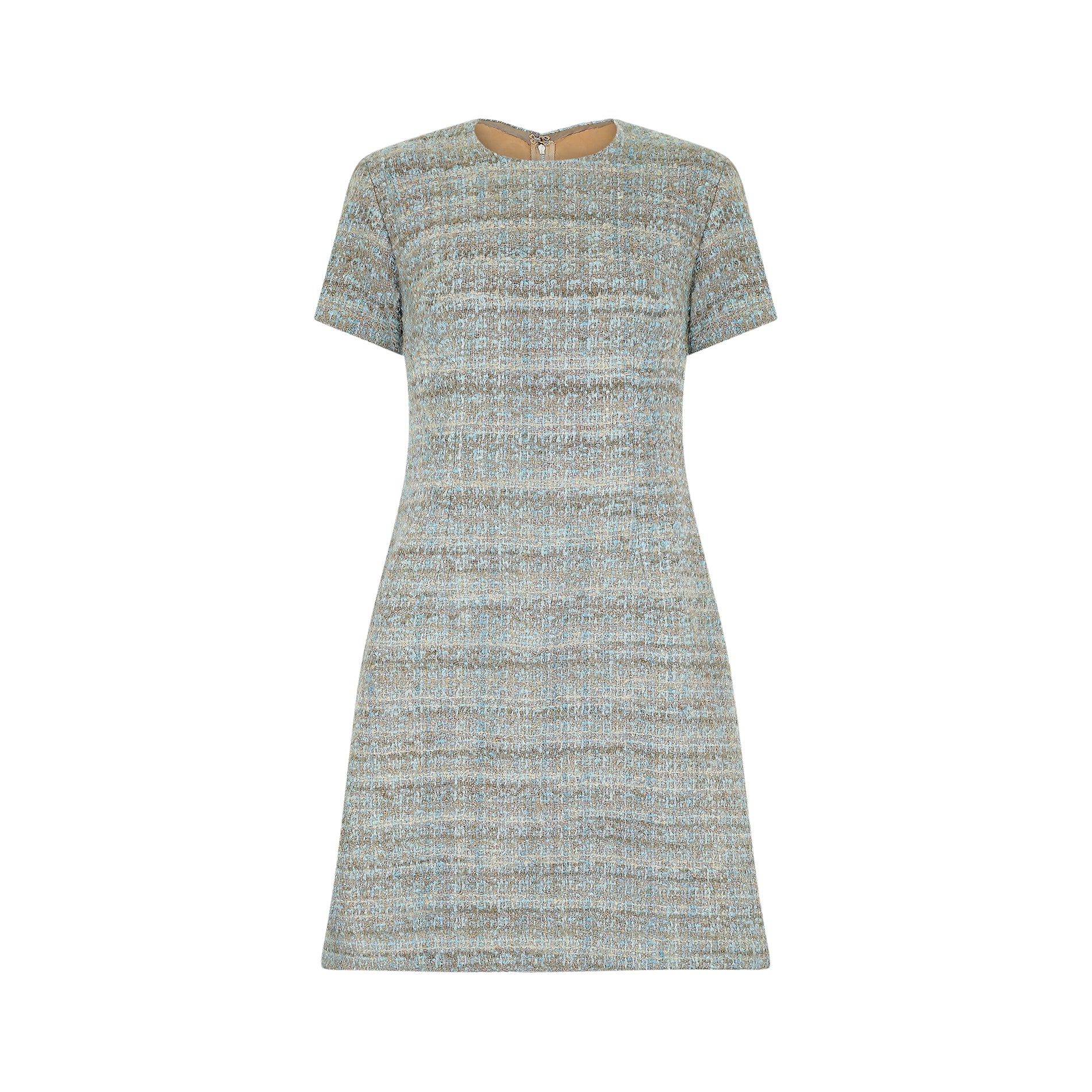 1960s Turquoise and Taupe Boucle Wool Dress