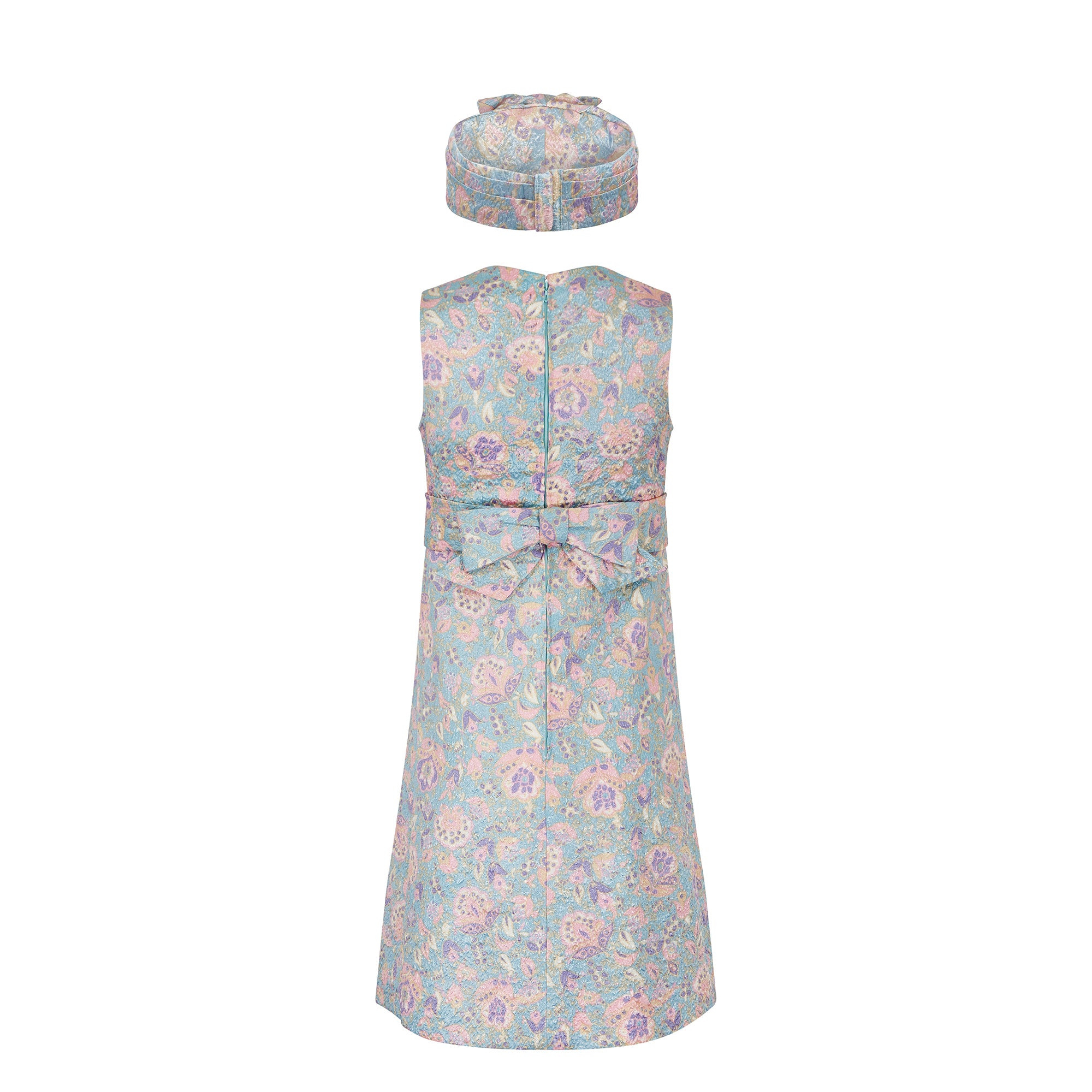 1960s Pastel Floral Lame Dress with Matching Headband