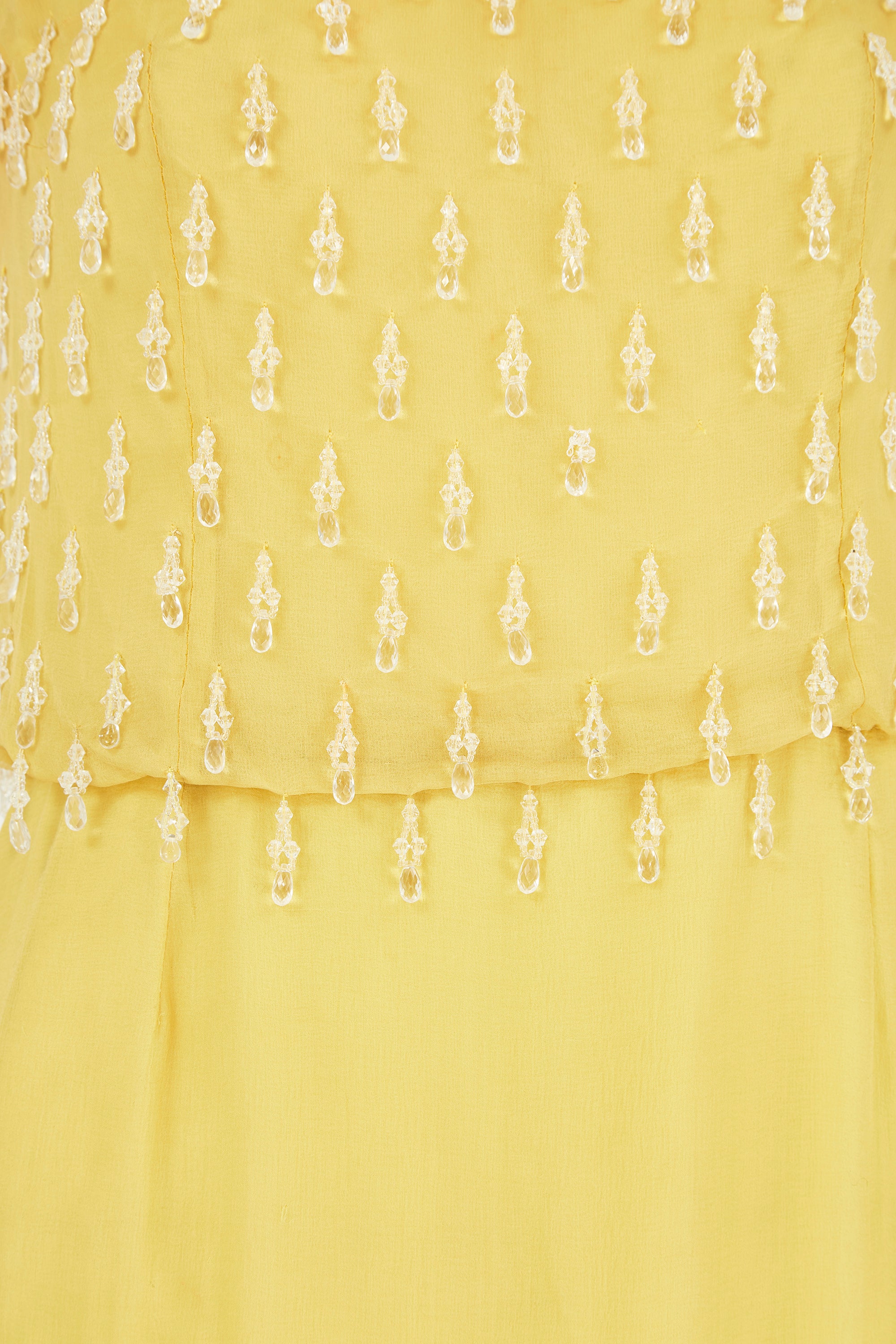 1960s French Couture Yellow Silk Chiffon Sequin Beaded Dress