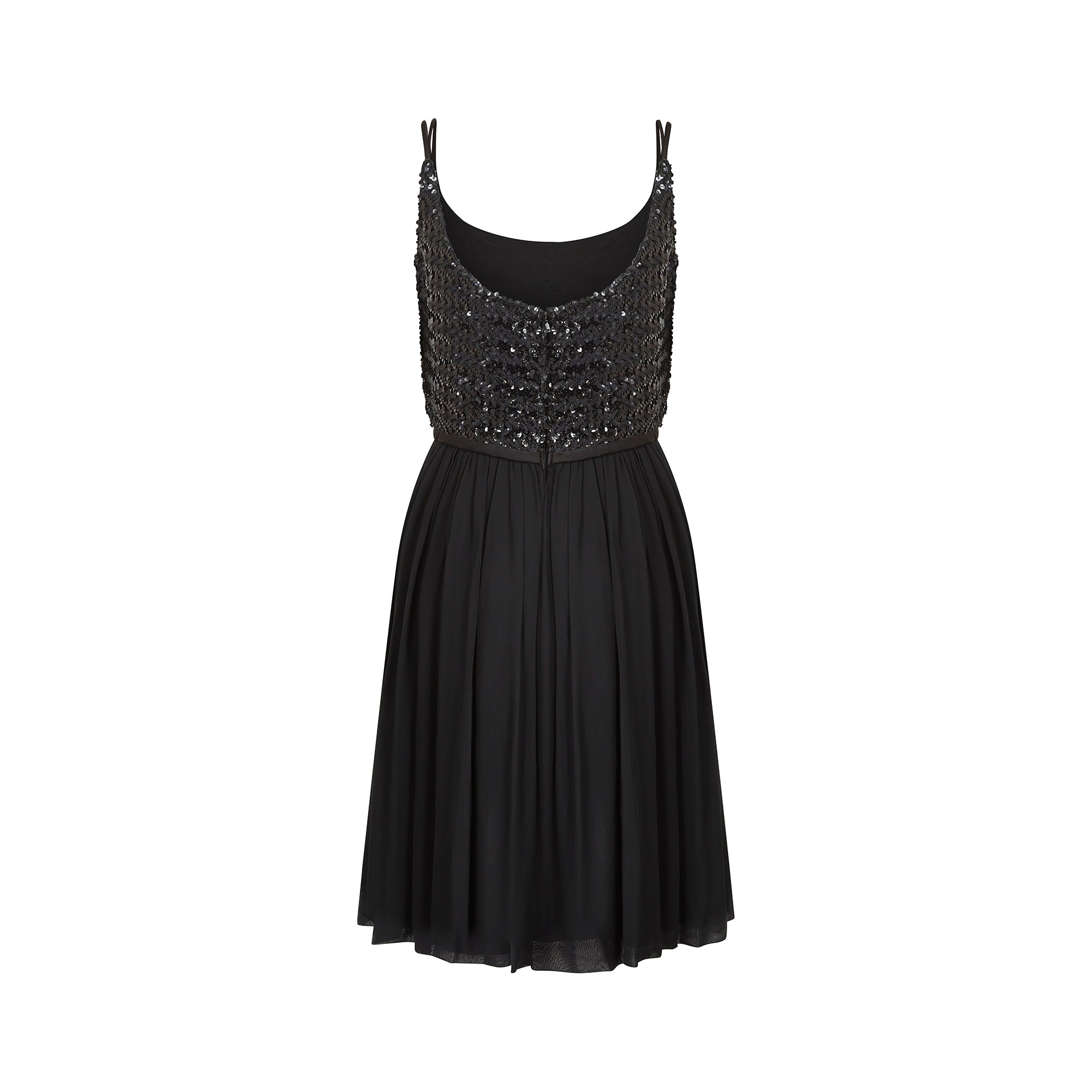 1960s Black Sequin Bodice and Georgette Dress