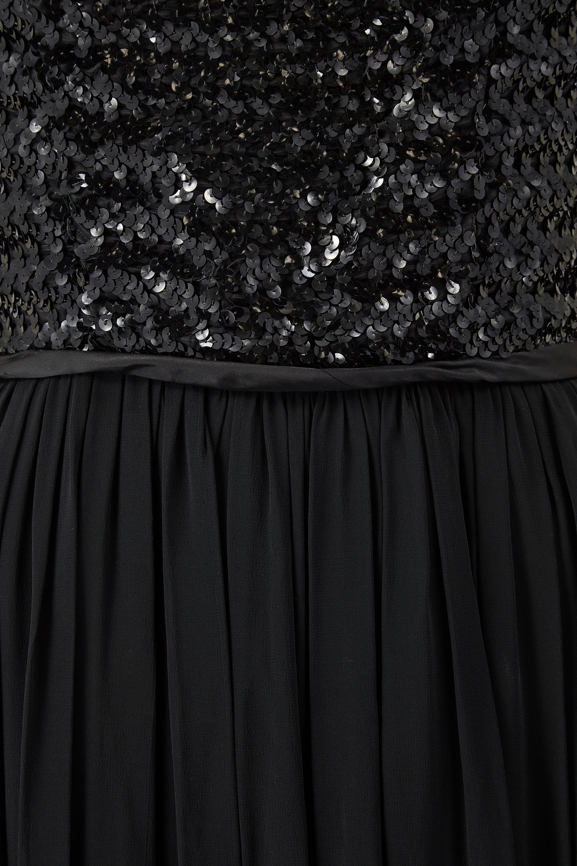 1960s Black Sequin Bodice and Georgette Dress