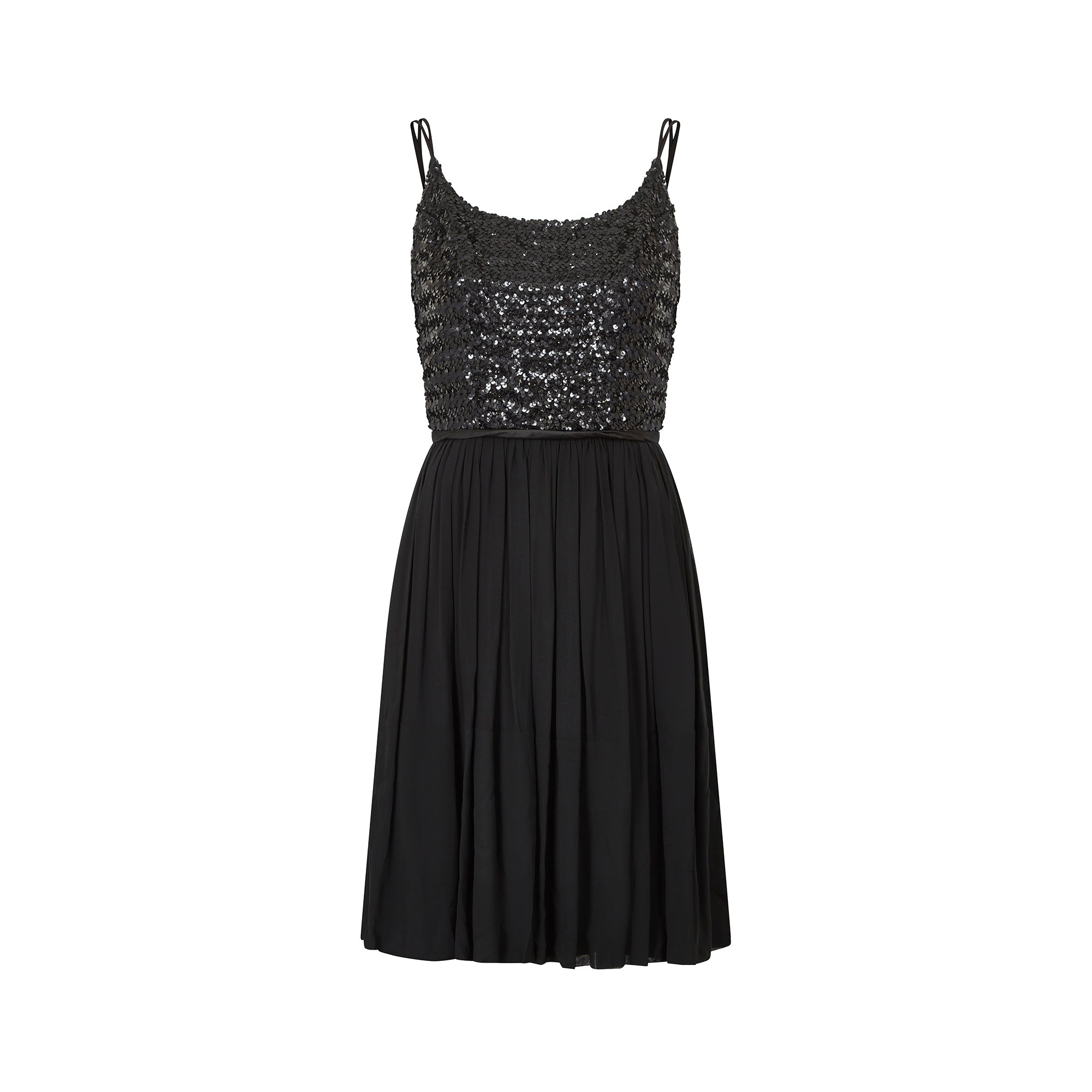 1960s Black Sequin Bodice and Georgette Dress