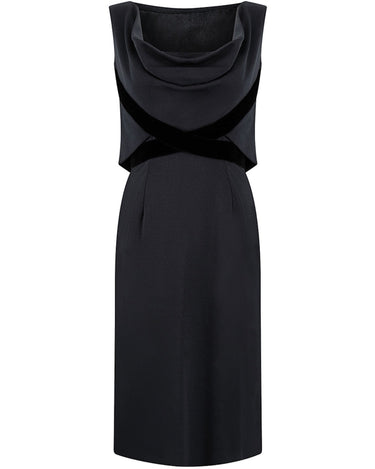 1960s Balmain Demi-Couture Black Jersey and Velvet Cocktail Dress