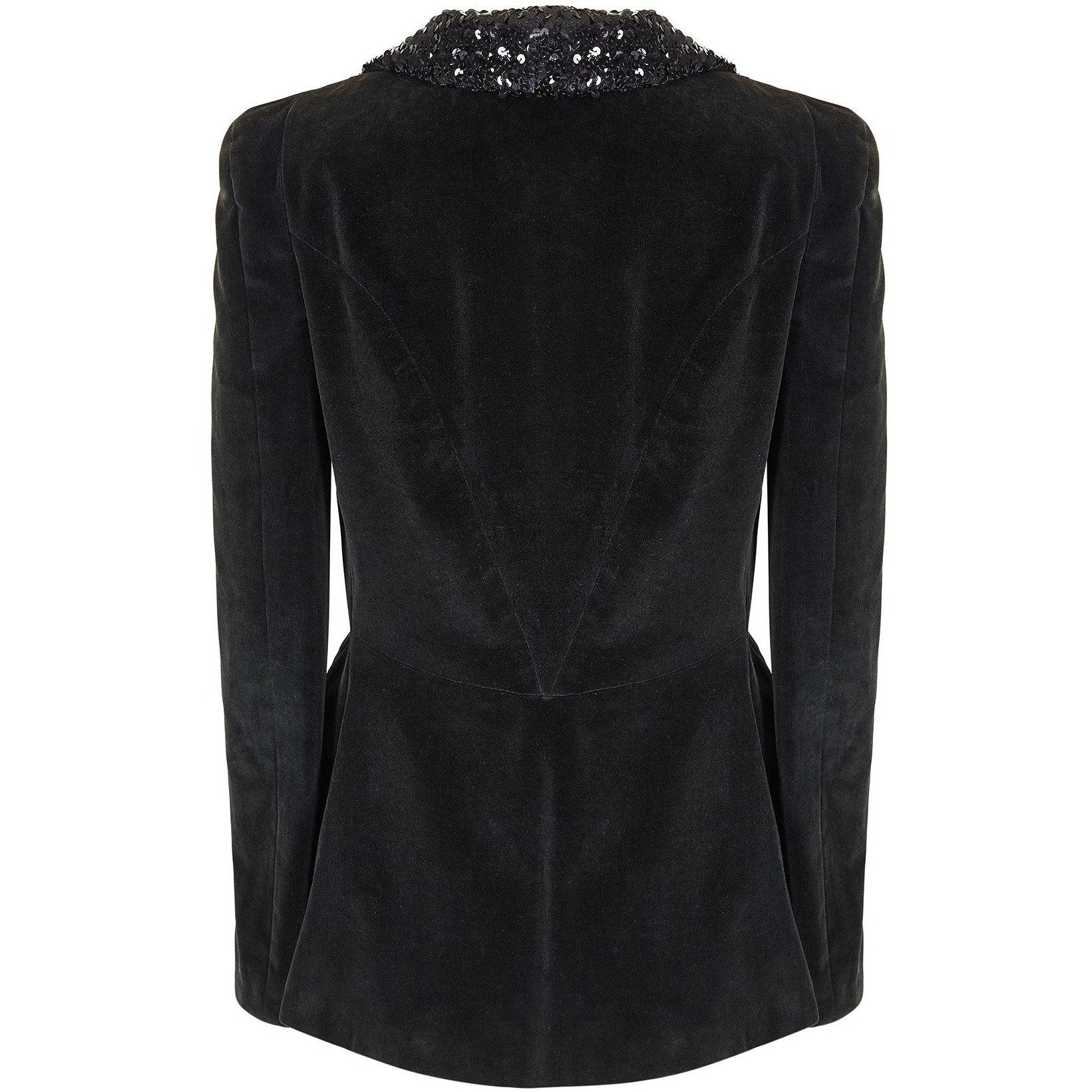 1960s Biba Early Woven Label Black Velvet and Sequin Lapel Jacket