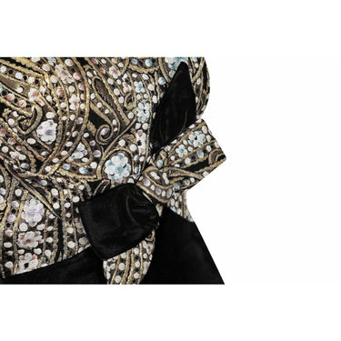 ARCHIVE - 1960s Black Velvet and Gold Lamé Cocktail Dress With Bow Detail