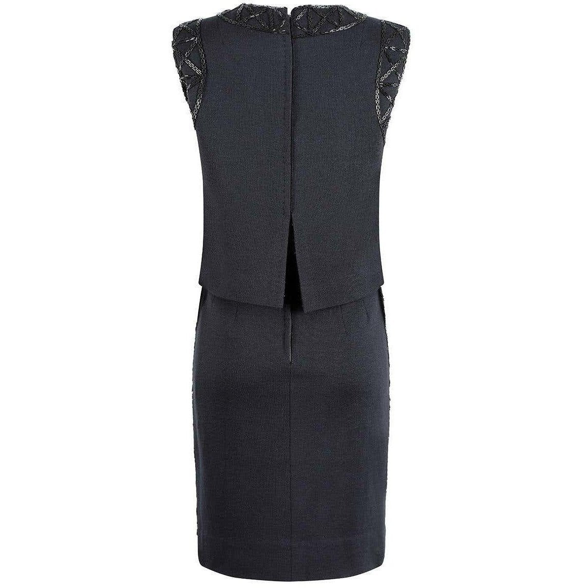 1960s Bruce Arnold Black Wool Jersey Dress With Beaded Embellishment