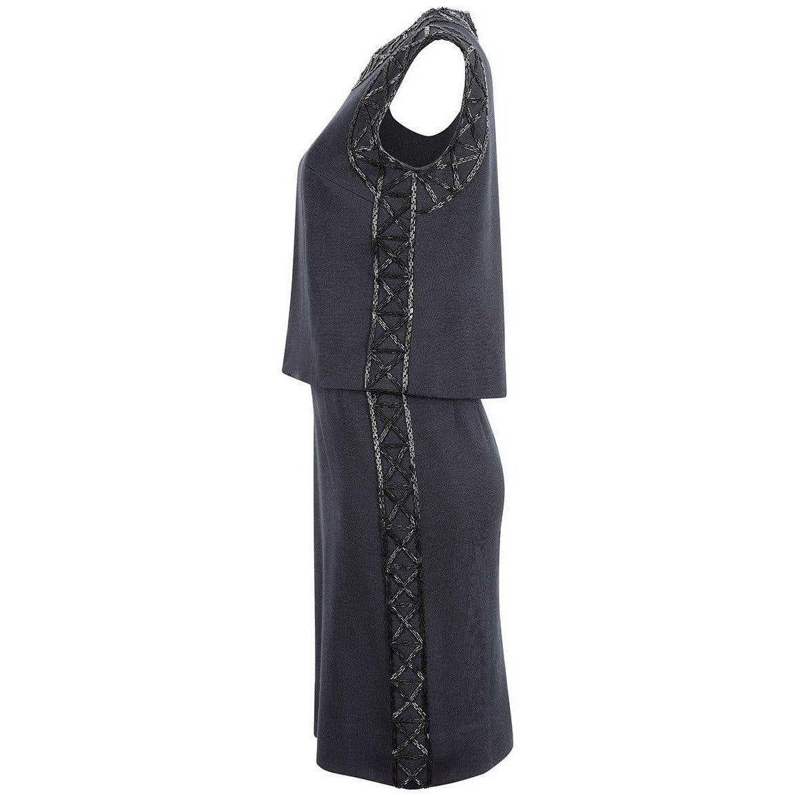 1960s Bruce Arnold Black Wool Jersey Dress With Beaded Embellishment