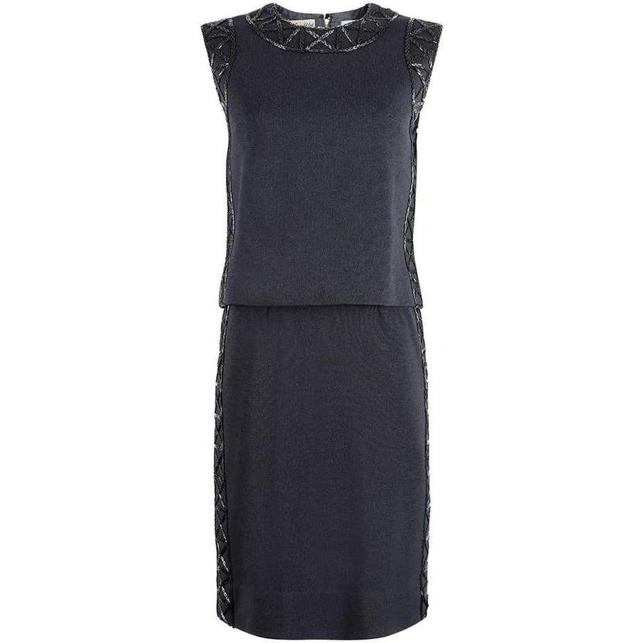 1960s Bruce Arnold Black Wool Jersey Dress With Beaded Embellishment
