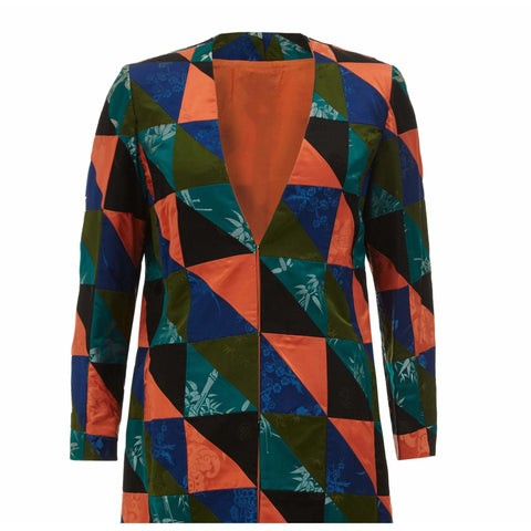 1960s Couture Patchwork Chinese Silk Coat