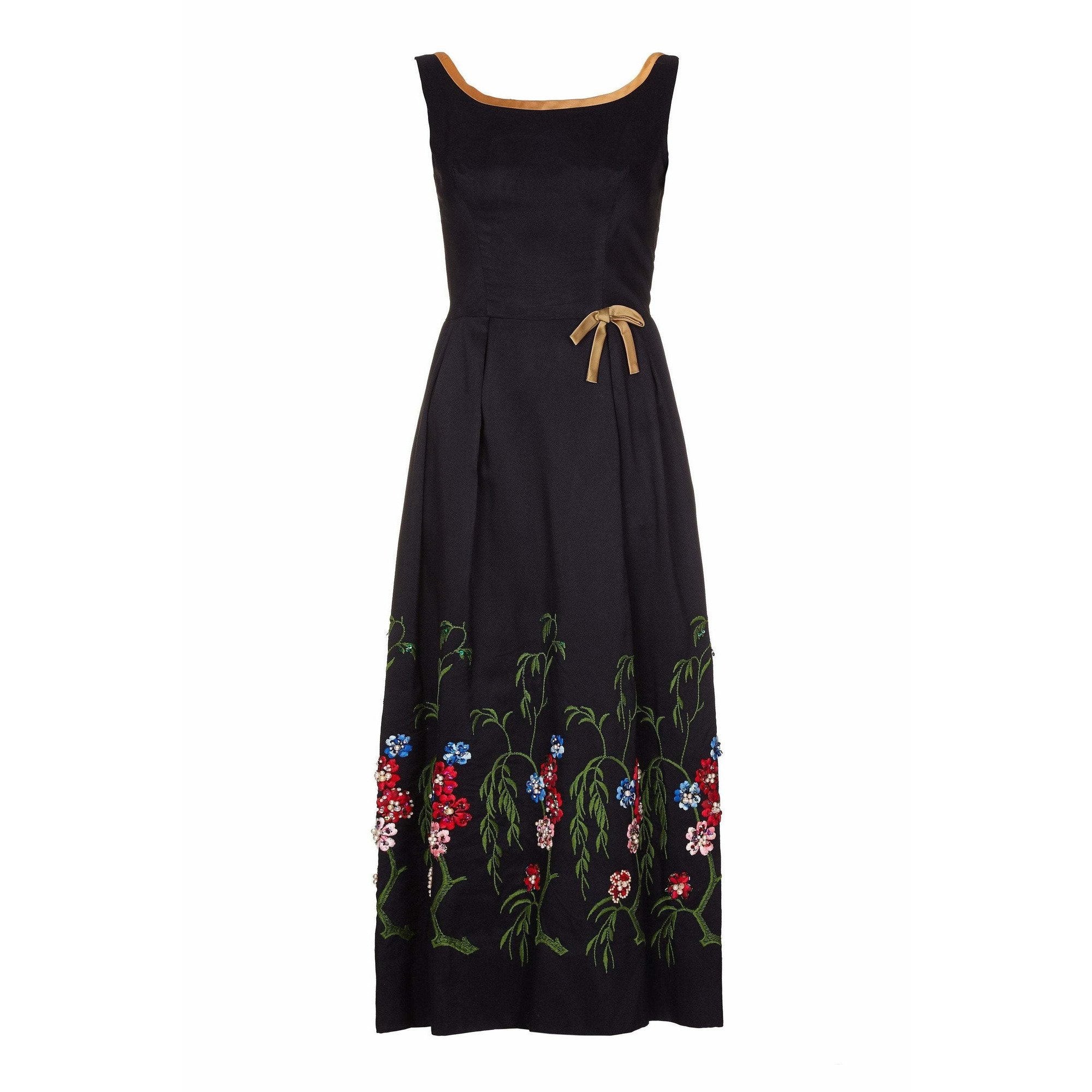 1960s Embelished Dress with Colourful Embroidered Flowers and Beading