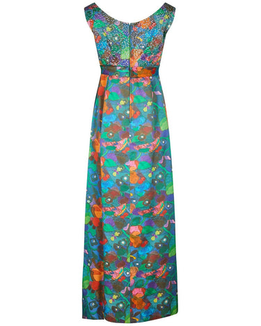 1960s Floral and Sequin Evening Dress