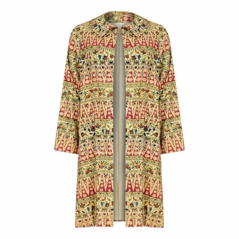 1960s Floral Block Print Swing Overcoat