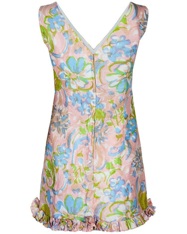 1960s Floral V Neck Mini Dress