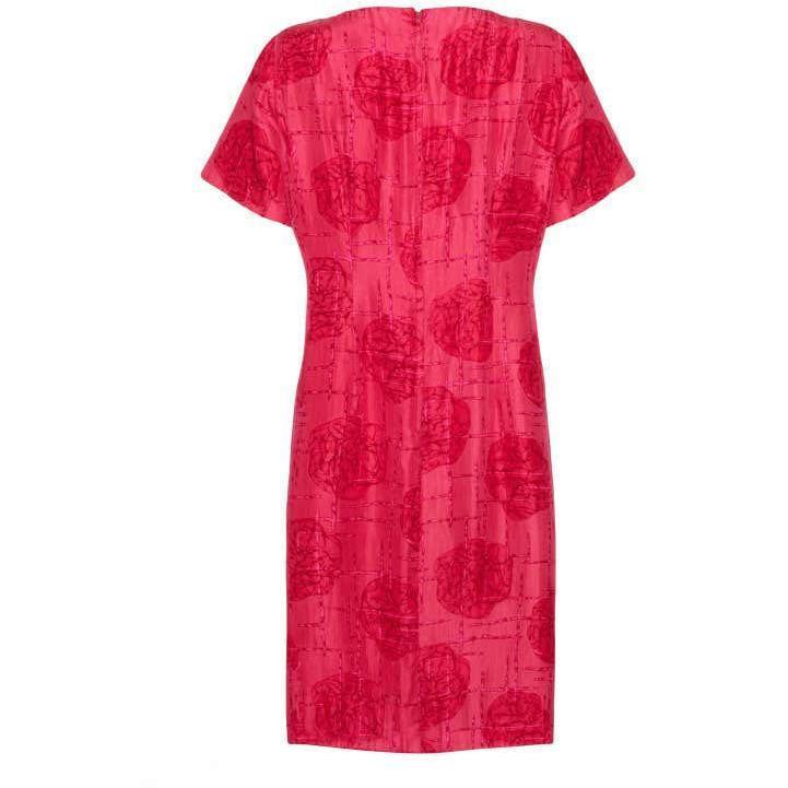 1960s French Boutique Label Jacques Cerise Silk Abstract Rose Print Dress