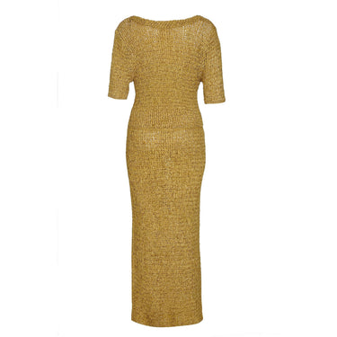 ARCHIVE - 1960s Gold Ochre Ribbon Work Wiggle Dress With Bow Detail