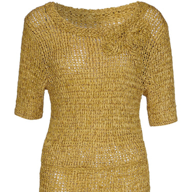 ARCHIVE - 1960s Gold Ochre Ribbon Work Wiggle Dress With Bow Detail