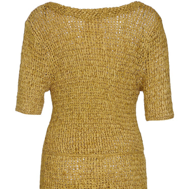 ARCHIVE - 1960s Gold Ochre Ribbon Work Wiggle Dress With Bow Detail