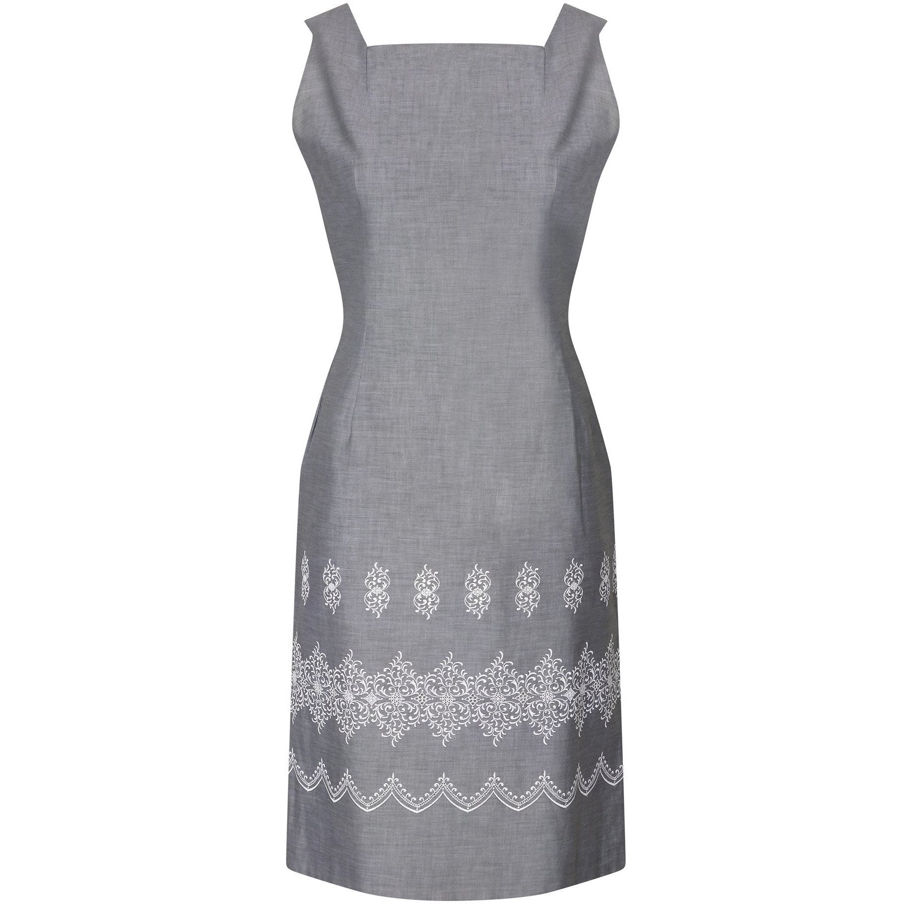 1960s Grey and White Paisley Print Dress Suit