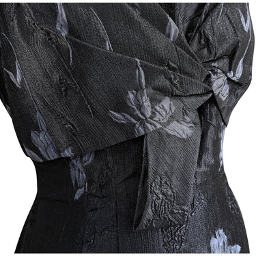 ARCHIVE: 1960s Grey Metallic Brocade Evening Gown With Cross Over Detail