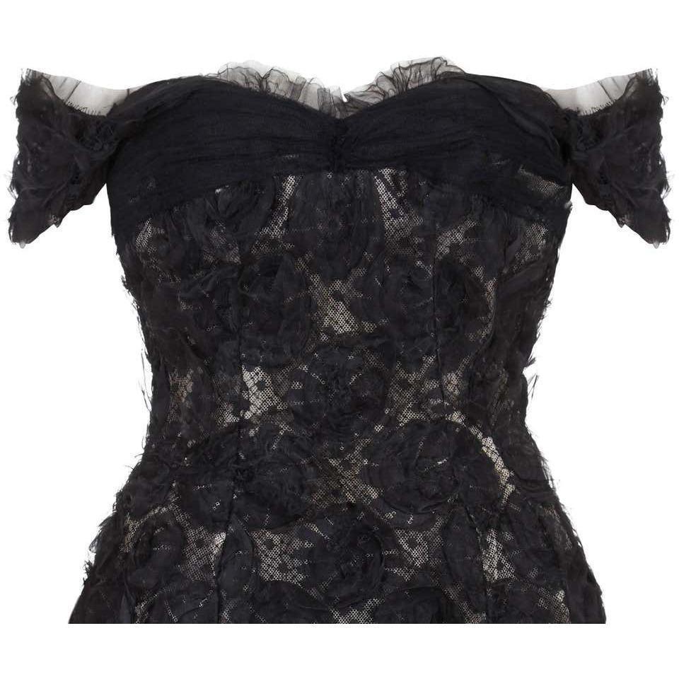 1960s Hardy Amies Couture Silk Organza Dress with Hand Made Net Flowers