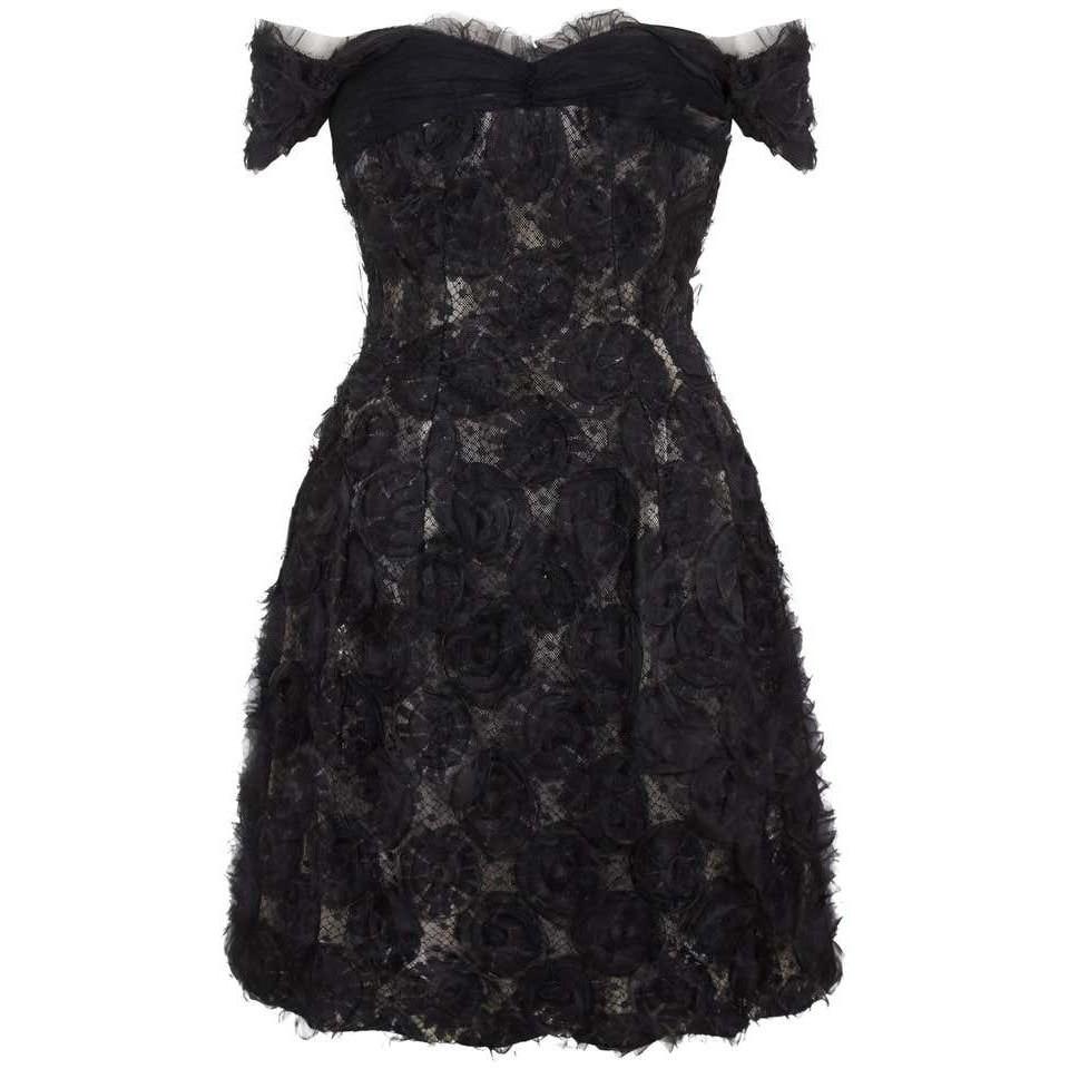 1960s Hardy Amies Couture Silk Organza Dress with Hand Made Net Flowers