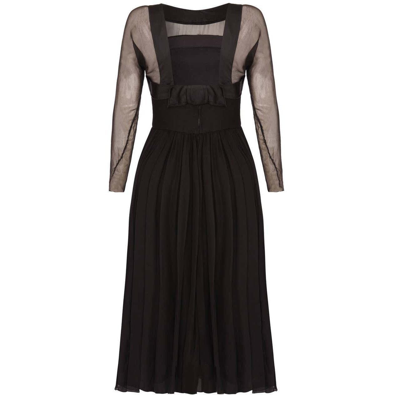1960s Helena Barbieri Black Silk Chiffon Dress