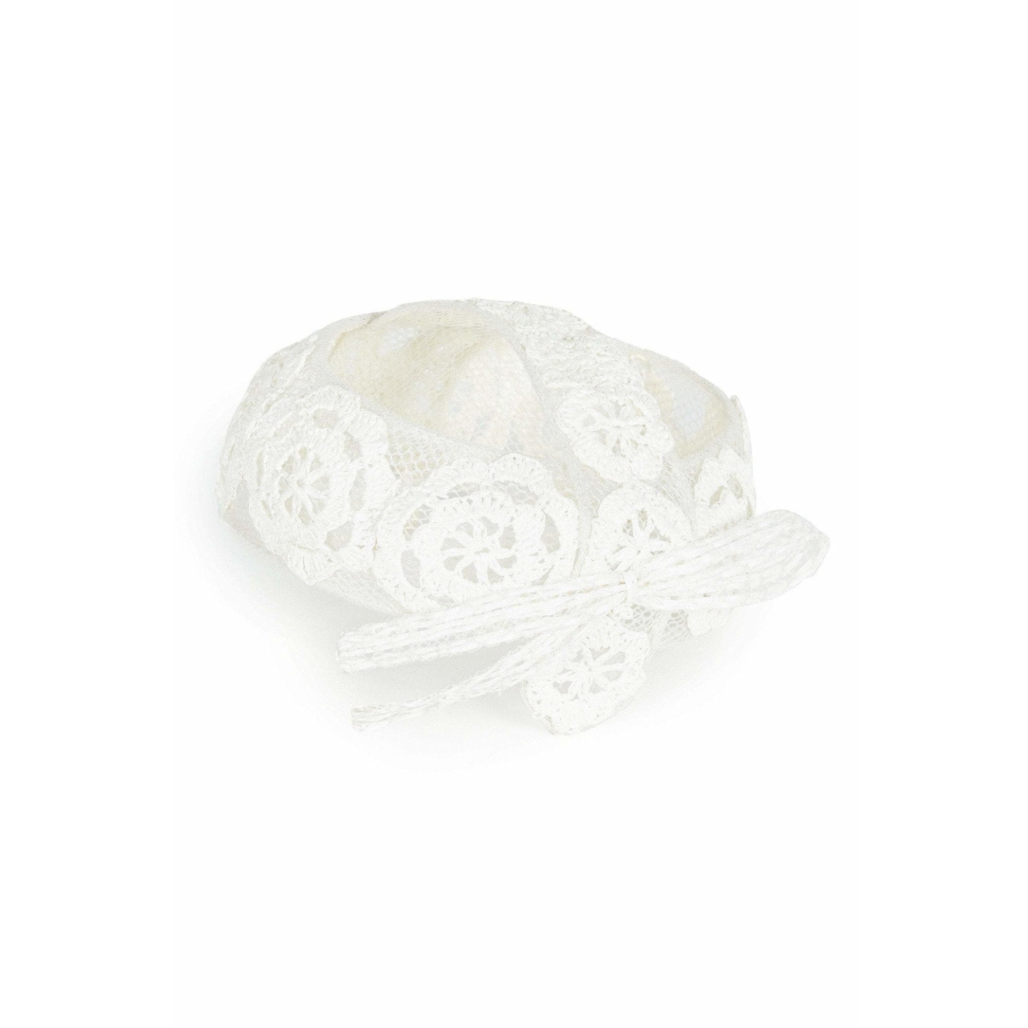1960s Italian White Raffia Bridal Cap With Floral Design