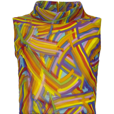 ARCHIVE - 1960s Jack Bryan Multi-coloured Chiffon Dress With Roll Neck Detail