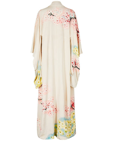 1960s Japanese Cherry Blossom and Floral Silk Kimono
