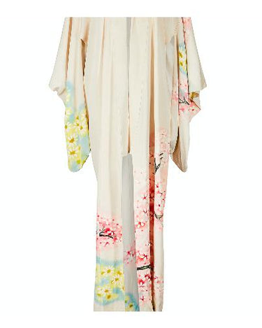 1960s Japanese Cherry Blossom and Floral Silk Kimono