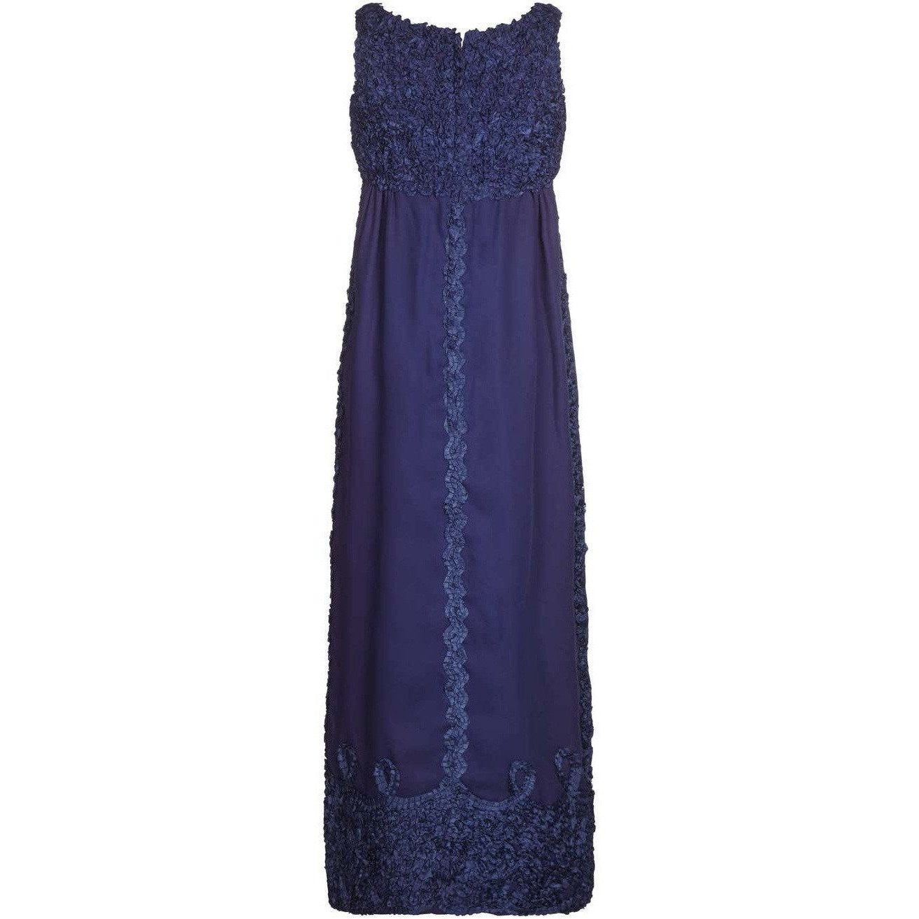1960s Jean Varon Midnight Blue Evening Gown With Ruffle Detail