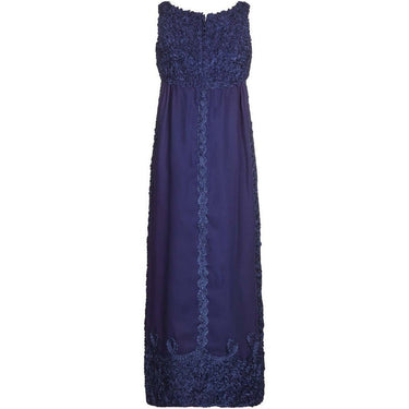 1960s Jean Varon Midnight Blue Evening Gown With Ruffle Detail