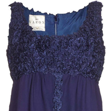 1960s Jean Varon Midnight Blue Evening Gown With Ruffle Detail