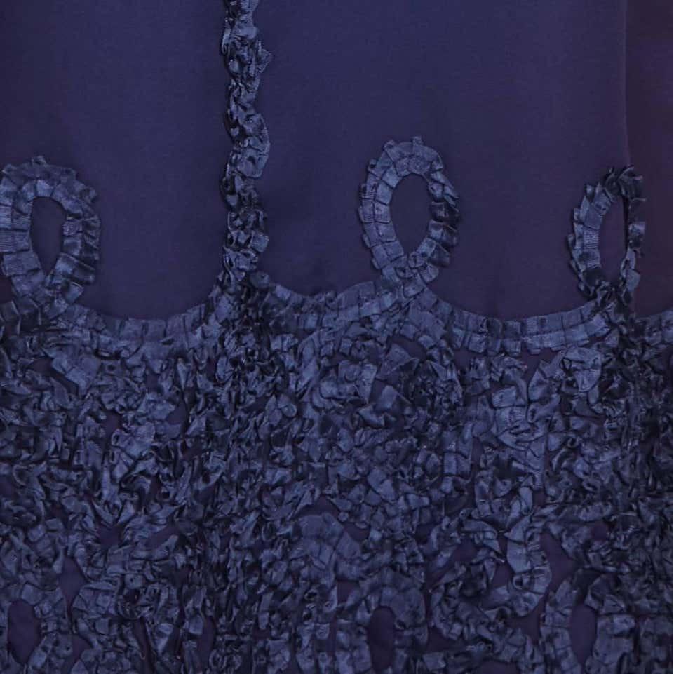 1960s Jean Varon Midnight Blue Evening Gown With Ruffle Detail