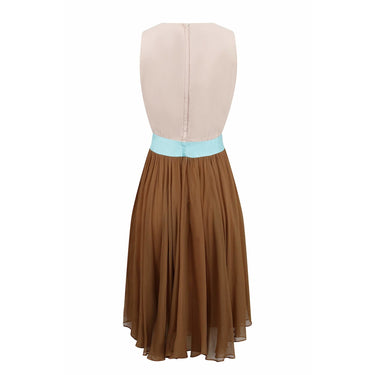 ARCHIVE - 1960s Jeunesse Nude, Tan and Turquoise Chiffon Dress With Cowl Neckline
