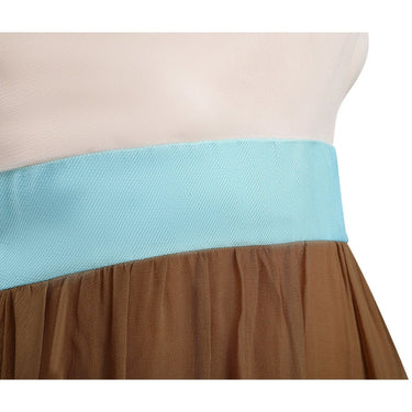 ARCHIVE - 1960s Jeunesse Nude, Tan and Turquoise Chiffon Dress With Cowl Neckline