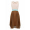 1960s Jeunesse Nude, Tan and Turquoise Chiffon Dress With Cowl Neckline
