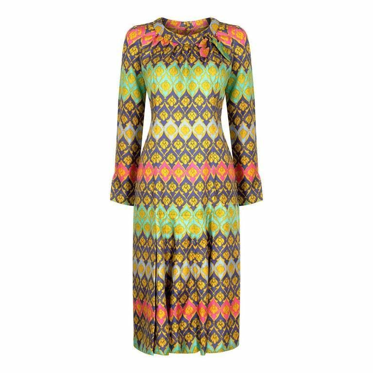 1960s Lachasse Bee Pattern Silk Dress