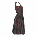 1960s Lang Originals Black and Red Lace and Plaid Print Dress
