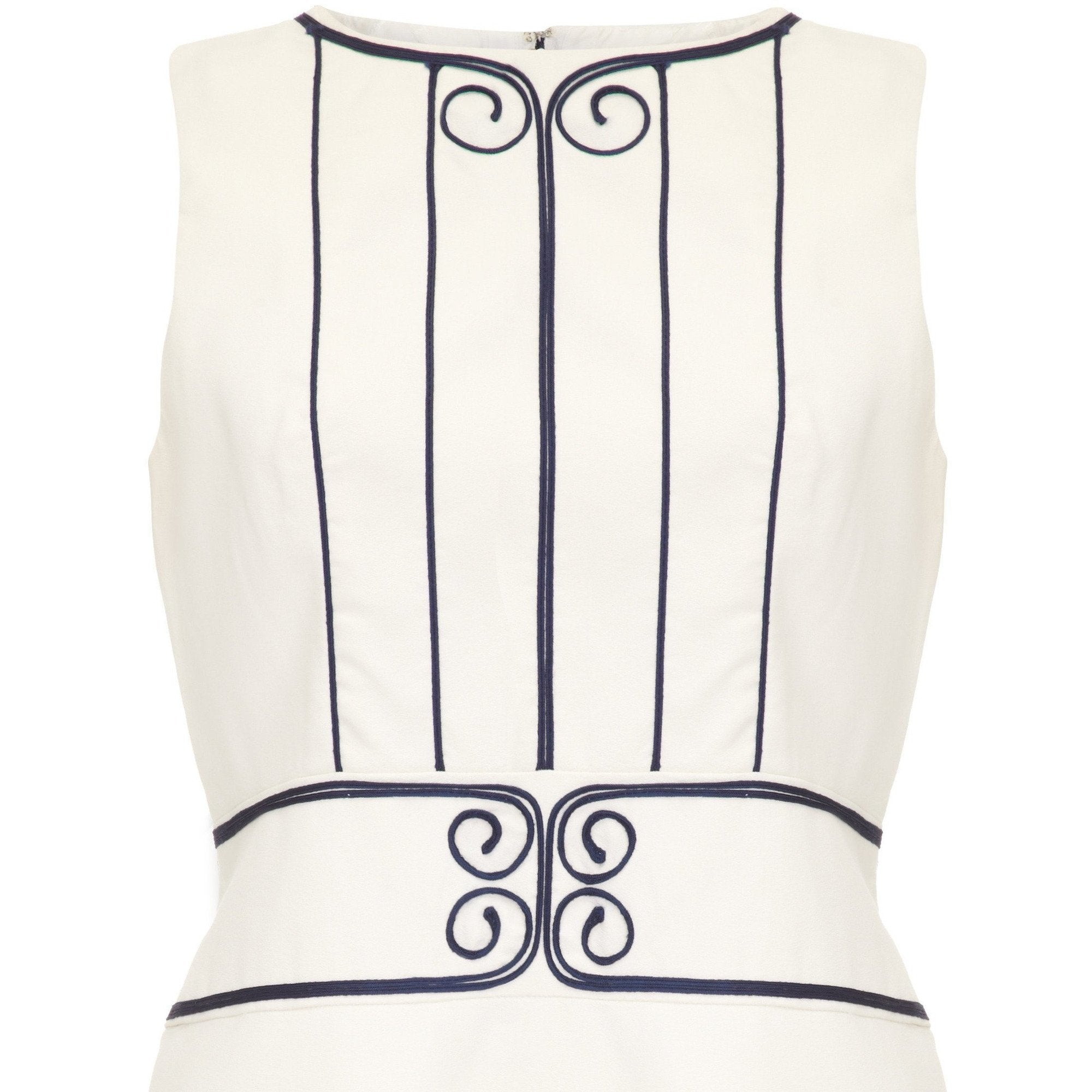 1960s Louis Feraud For Rembrandt White Mini Dress With Navy Appliqué